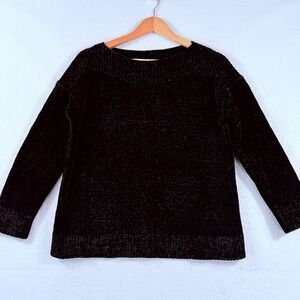 Pure J. Jill Chenille Sweater Womens Small Petite Black Boat Neck Soft Goth
